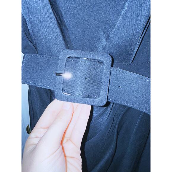 NWT Mac Duggal Black Crepe Belted Tulip Sleeve Midi Dress 8 Quiet Luxury Career - Picture 12 of 13